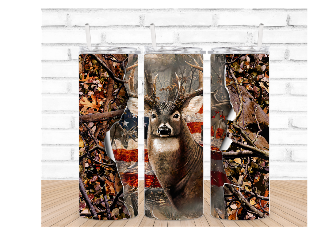 Deer and Flag Stainless Tumbler